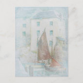 Waterverf Zeilboten in de haven Briefkaart (Voorkant)