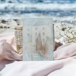 Waterverf Zeilboten in de haven Briefkaart