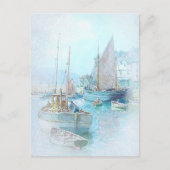 Waterverf Zeilboten in de haven Briefkaart (Voorkant)