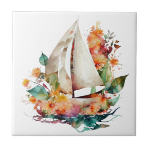 Waterverf Zeilboten Keramische Tegel Tegeltje
