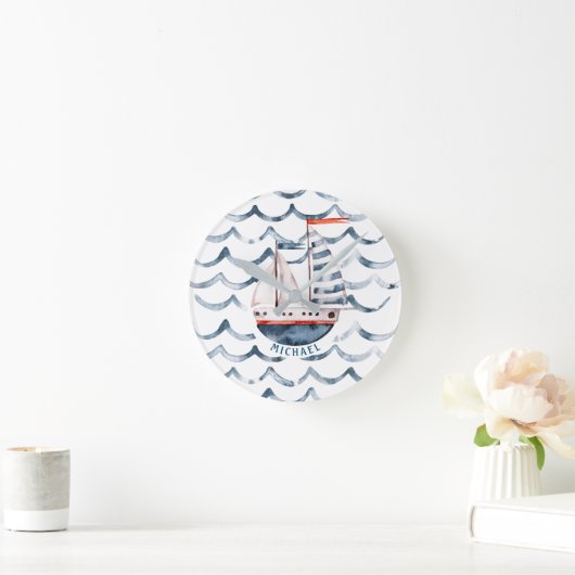 Waterverf zeiler rood en blauw monogram ronde klok (Huis)