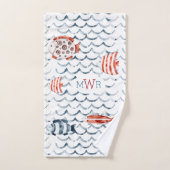 Waterverf zeiler rood en blauw triple monogram bad handdoek (Handdoek)