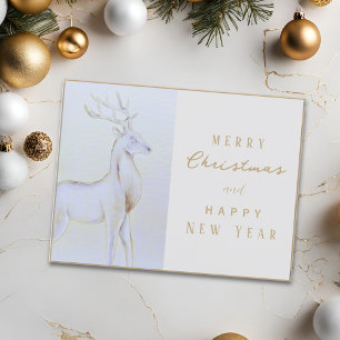 Waterverf Zilver Rendier Kerst Nieuwjaar Briefkaart