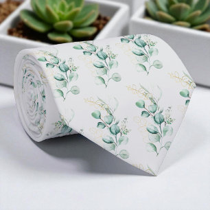 Waterverf Zilver Salie Groen Eucalyptus Begroeiing Stropdas