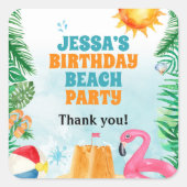 Waterverf Zomer Beach Party Vierkante Sticker (Voorkant)