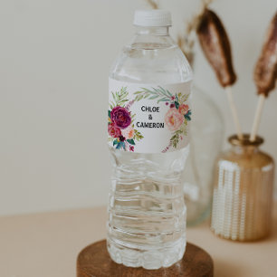Waterverf Zomer Bloemen Water Flesje Label Waterfles Etiket