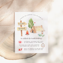 Waterverf Zomer Camping Girls Birthday