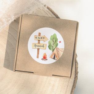 Waterverf Zomer Kampeerfeestje Meisjes Verjaardags Ronde Sticker