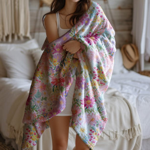  Waterverf Zomer Lente Bloemen Fleece Deken