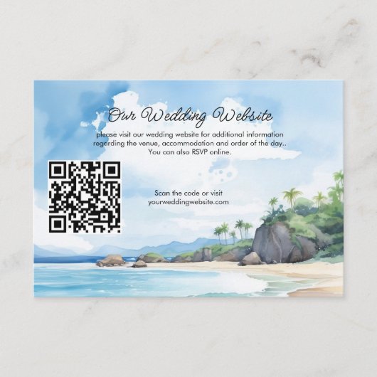 Waterverf Zomer Strand Bruiloft Website QR Code Informatiekaartje (Voorkant)