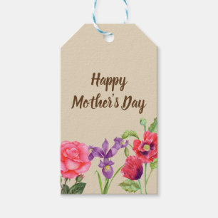 Waterverf Zomerbloemen Moederdag Cadeaulabel