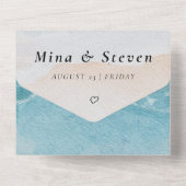 Waterverf zomerstrand bruiloft all in one uitnodiging (Achterkant)