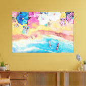 Waterverf zomerstrand canvas afdruk (Insitu (Woonkamer))