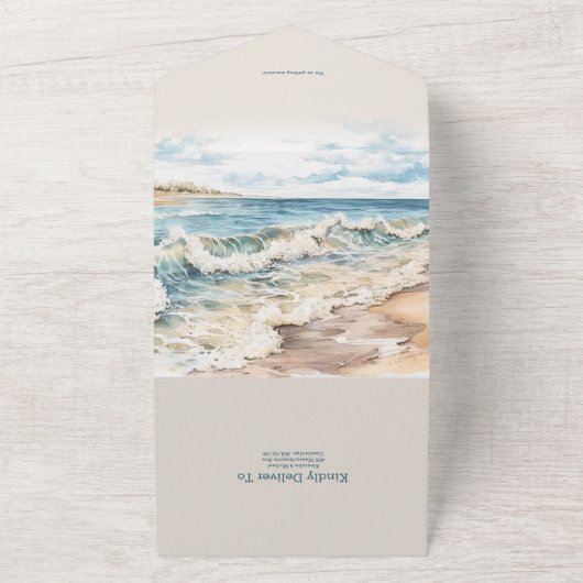 Waterverf zomervakantie all in one uitnodiging (Buitenkant)