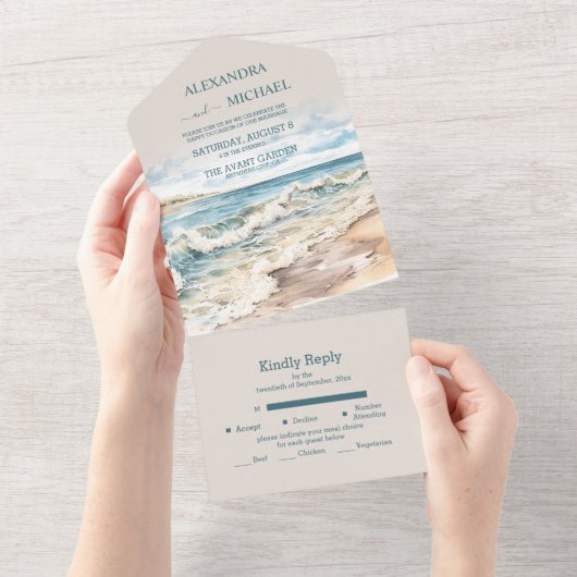 Waterverf zomervakantie all in one uitnodiging (Afscheurbaar)