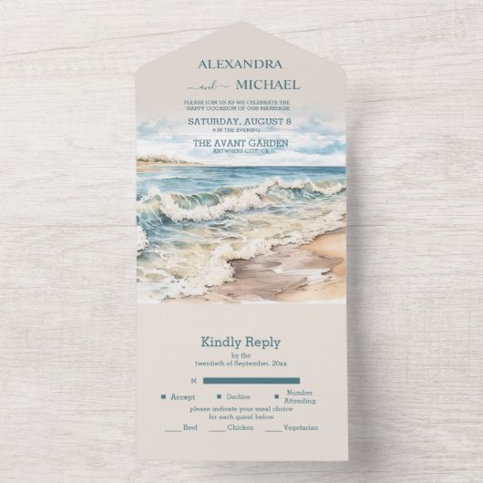 Waterverf zomervakantie all in one uitnodiging (Binnen)