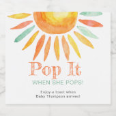 Waterverf zon Schattigee zon Pop het als ze Poppen Sparkling Wijnetiket (Enkel label)