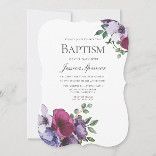 Waterverf zonder handgemeen Floral Baptisme uitnod Kaart (Voorkant)
