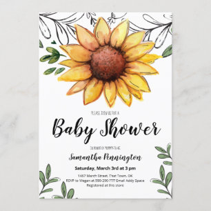 Waterverf Zonnebloem Baby shower Kaart