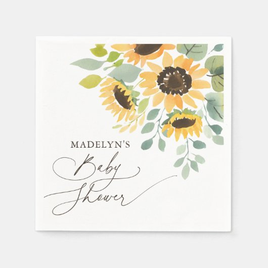 Waterverf Zonnebloem Baby shower Servet (Voorkant)