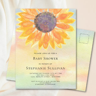 Waterverf Zonnebloem Baby shower Uitnodiging Briefkaart