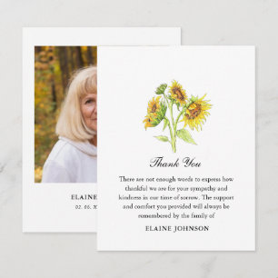 Waterverf Zonnebloem Begrafenis Foto Dank u Bedankkaart