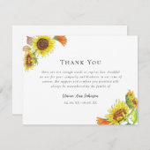 Waterverf Zonnebloem Begrafenis Sympathie Dank u Bedankkaart (Voorkant / Achterkant)