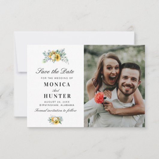 waterverf zonnebloem bewaar de datum fotokaart save the date (Voorkant)