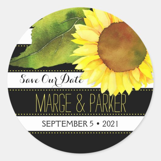Waterverf Zonnebloem Bieden onze datum op Ronde Sticker (Voorkant)