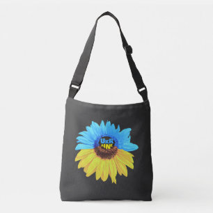 Waterverf zonnebloem blauwe gele vlag crossbody tas