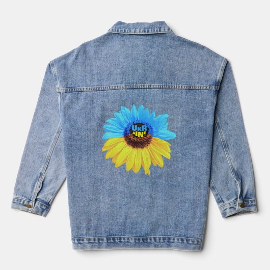 Waterverf zonnebloem blauwe gele vlag denim jacket (Achterkant)