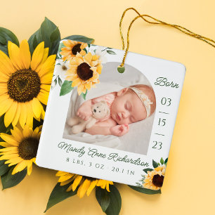 Waterverf Zonnebloem Bloemen Baby Geboortestatisti Keramisch Ornament