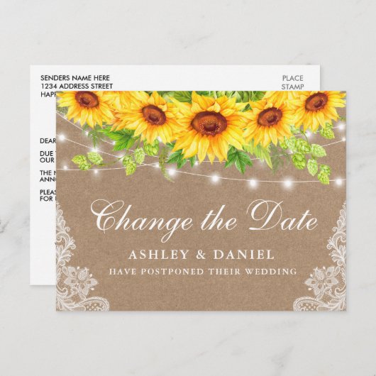 Waterverf Zonnebloem Bloemen Kraft Wijzig de datum Briefkaart (Voorkant / Achterkant)