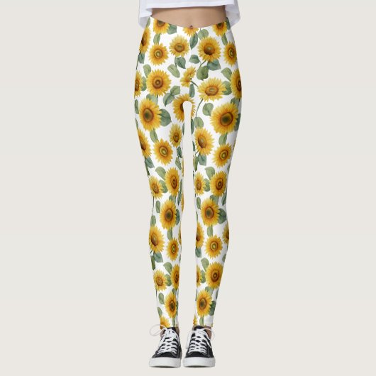 Waterverf Zonnebloem Bloempatroon Leggings (Voorkant)
