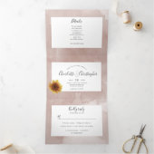 Waterverf zonnebloem blozen roze alles in een brui drieluik uitnodiging (Binnen)