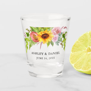 Waterverf Zonnebloem Boho Bloemen Bruiloft Shot Glas