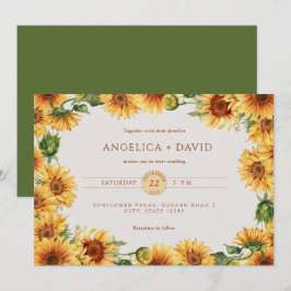 Waterverf Zonnebloem Border Wedding Invitation Kaart