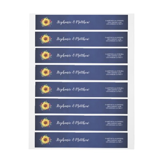 Waterverf Zonnebloem Bourgondië Roos Navy Bruiloft (Vel)