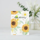 Waterverf zonnebloem briefkaart (Staand voorkant)