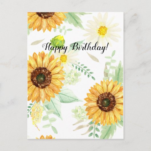 Waterverf zonnebloem briefkaart (Voorkant)