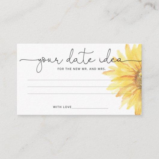 Waterverf zonnebloem Datum ideeën. Datum jar Informatiekaartje (Voorkant)