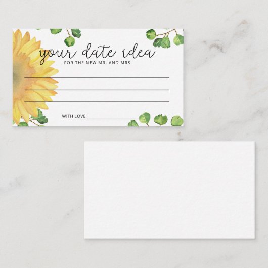 Waterverf zonnebloem Datum nachtideeën \ Datum jar Informatiekaartje (Voorkant / Achterkant)