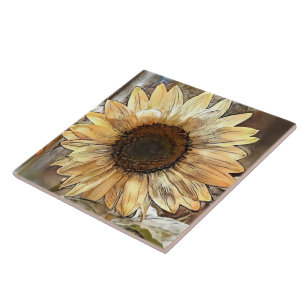 Waterverf Zonnebloem Elegant Collectie Tegeltje
