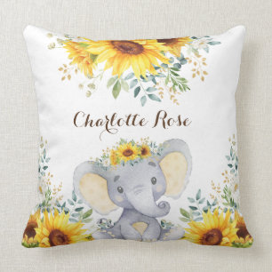 Waterverf Zonnebloem Elephant Baby Girl Nursery Kussen