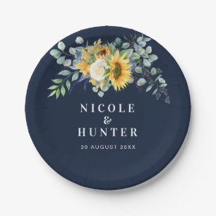 Waterverf zonnebloem - eucalyptusbruiloft papieren bordje