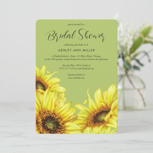 Waterverf Zonnebloem Licht Groen Trouwdouche Kaart (Staand voorkant)