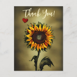 Waterverf Zonnebloem Liefde Bloem Dank je wel Briefkaart