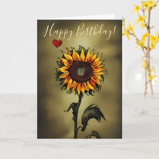 Waterverf Zonnebloem Liefde Bloem Verjaardag Kaart (Gele Bloem)