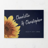 Waterverf zonnebloem marineblauw alles in één brui drieluik uitnodiging (Cover)