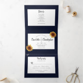 Waterverf zonnebloem marineblauw alles in één brui drieluik uitnodiging (Binnen)